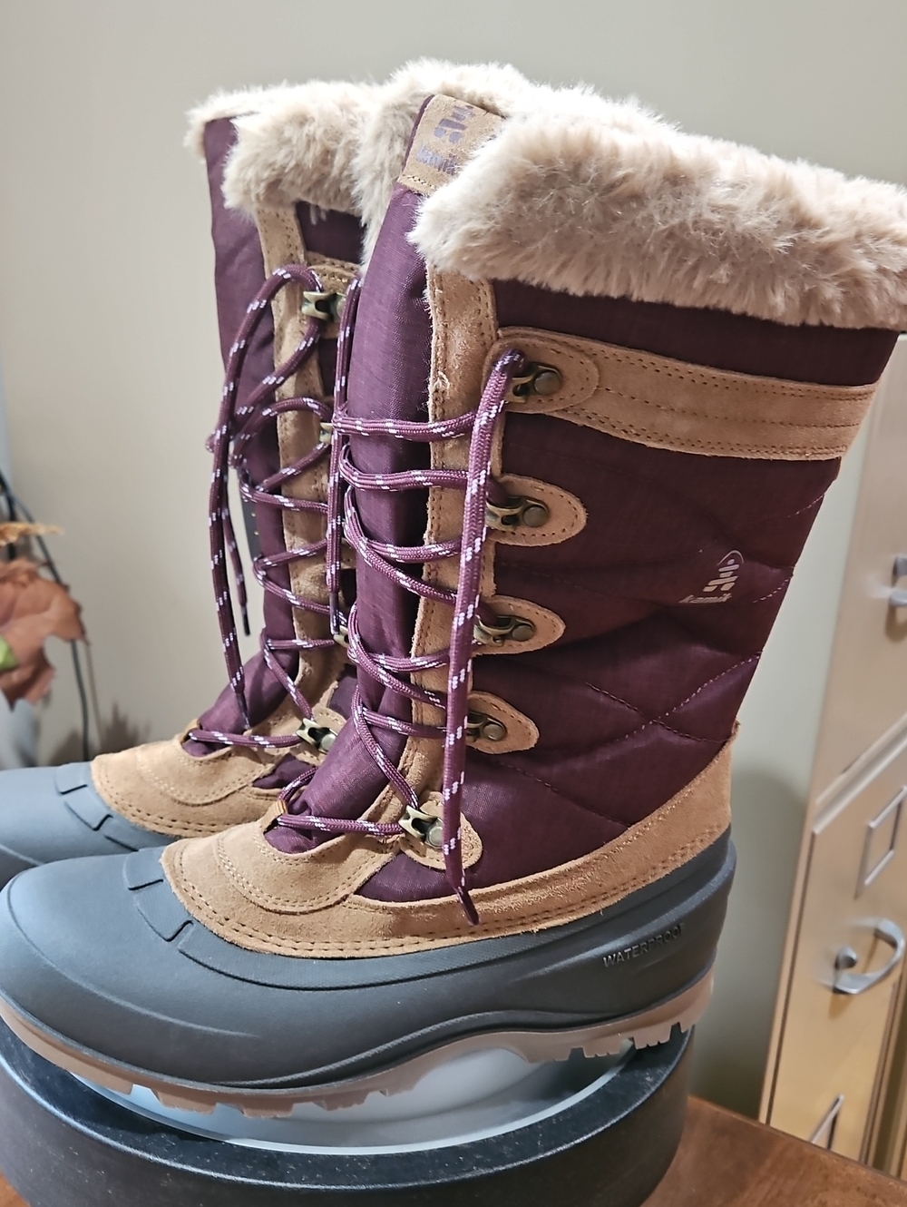 Kamik Women's Burgundy and Tan Faux-Fur Winter Boot - Picture 4 of 12